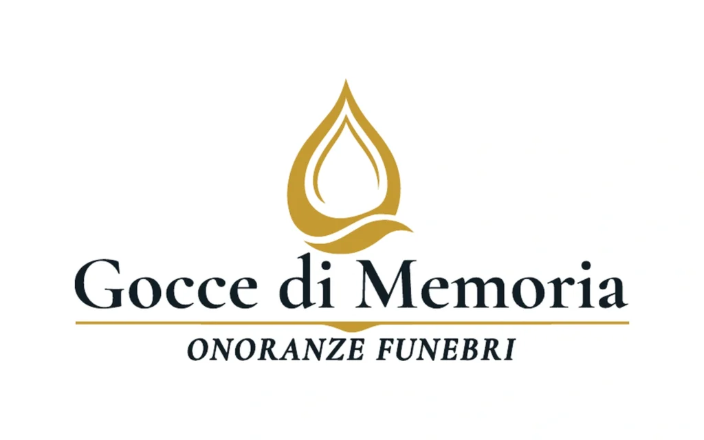 Marchio di Gocce di Memoria Onoranze Funebri, con simbolo oro che richiama una goccia e un’urna.